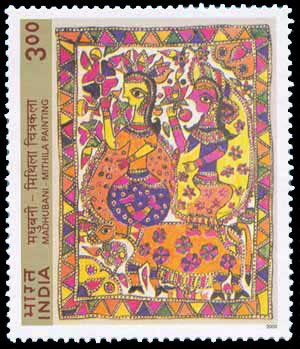 15-10-2000, Madhubani Paintings, Flower Girl, Rs. 3.00, S.G.1956