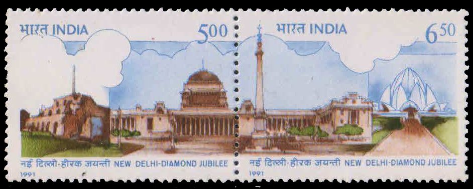 25-6-1991, Diamond Jubilee of New Delhi, Se-tenant S.G. 1456-57, Phila 1287