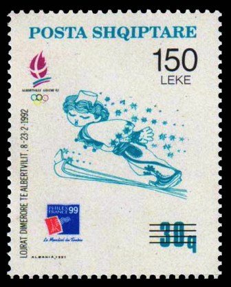 ALBANIA 1999-Philexfrance 99 Stamp Exhibition, Paris, Ski Jumping, 1 Value-MNH-S.G. 2741