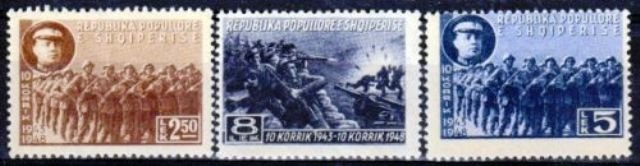 ALBANIA 1948-People Army Parade of Infantrymen Troops-Set of 3-Mint-S.G. 506-508-Cat £27-
