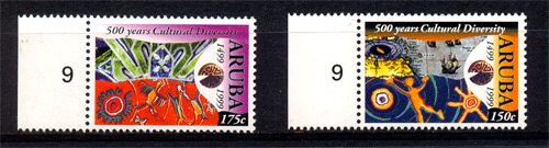 ARUBA 1999 - Indian Cave Drawing And Antigua Map & Carnival Head Dress , S.G.No. 244 - 245 , Set Of 2, MNH , Cat. ? 7.50