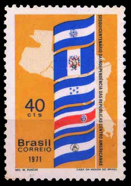 BRAZIL 1971-Flags of Central American Republic-1 Value-MNH-S.G. 1328-Cat £ 3-