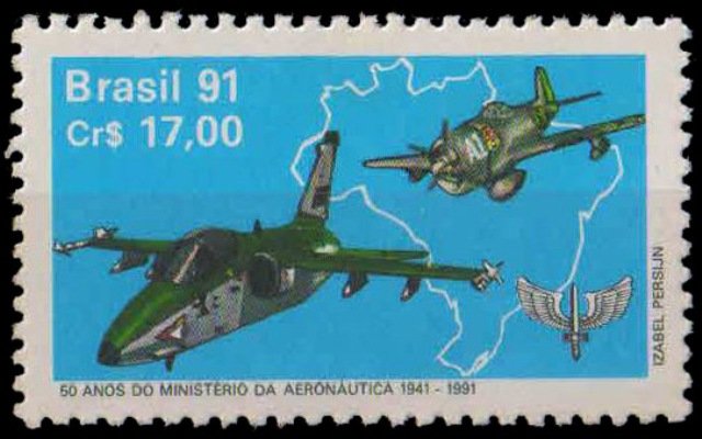 BRAZIL 1991-Aeronautics Ministry-Map & Aircraft-1 Value-MNH-S.G. 2465