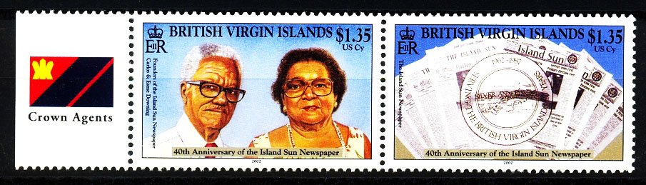 British Virgin Islands 2003, 40th Anniv of the Island Sun-Newspaper, Carols and Esme Downing S.G. 1122-1123, Se-tenant pair of 2