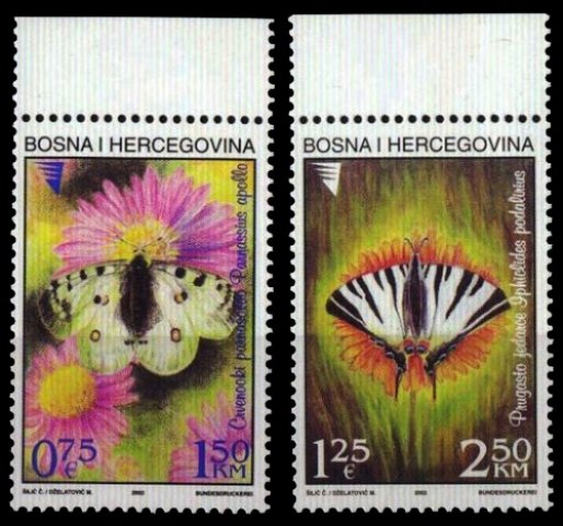 BOSNIA & HERZEGOVINA 2002-Butterflies-Nature-Flora & Fauna-Set of 2-MNH-S.G. 706 & 707