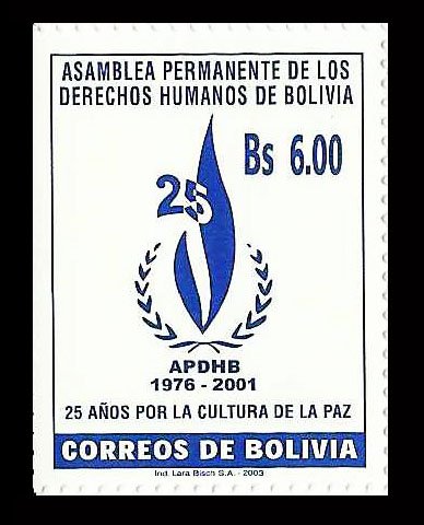 Bolivia 2003, U N peace Initiative, Human Right 1639, 1 Value,MNH