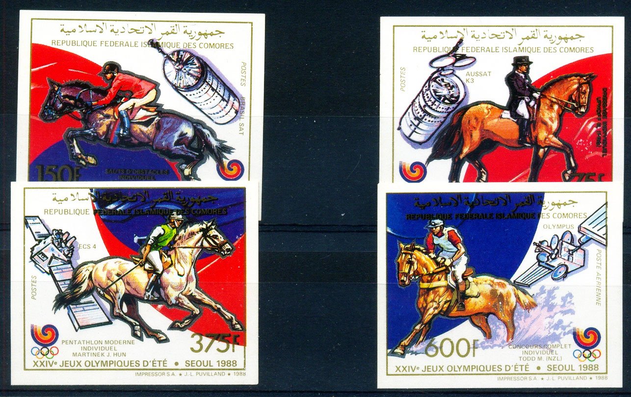 Comoro Republic 1989, Olympic Games Medal Winner & Satellites, Horses, S.G. 704-707, Set of 4 Imperf, Mint Cat � 11-
