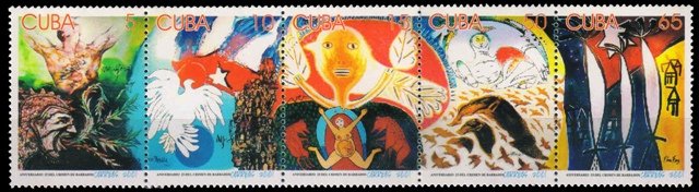 Cuba 2001, 25th Anniv. of Cuban Airliner Explosion over Barbados, Paintings, S.G. 4518-4522, Se-tenant Issue, Set of 5, MNH 