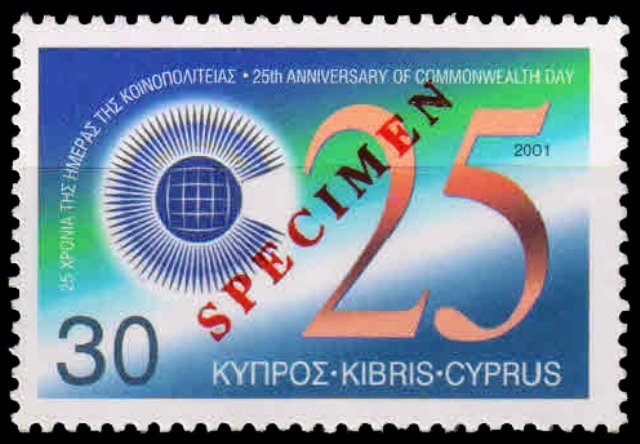 CYPRUS 2001, 25th Anniv.of Commonwealth Day, S.G. 1012, 1 Value, Overprint SPECIMEN, MNH