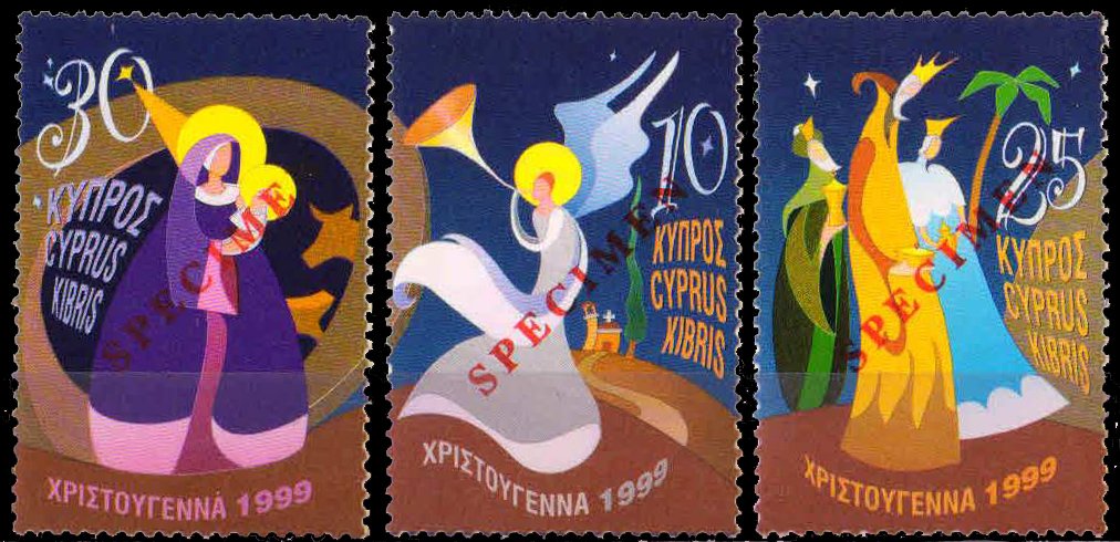Cyprus 1999, Christmas, Angel, Madonna & Child, S.G. 980-982, Set of 3, MNH, Ovpt. SPECIMEN