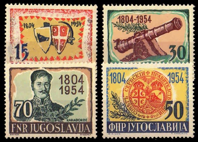 YUGOSLAVIA 1954-150th Anniv. of Serbian Insurrection-Flag, Gum, Seal, Karageorge, Set of 4, Mint Hinged-S.G. 778-81, Cat £ 52-