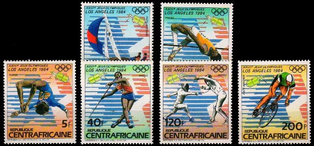 Central African Republic 1983, Olympic Games, Los Angeles, Gymnastics, Javelin, Fencing, Cycling, S.G. 944-949, Set of 6, MNH Cat £ 7-50