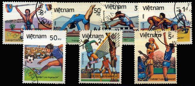 VIETNAM 1984- Olympic Games, Los Angeles-Set of 7-Sports, Football, Complete Set of 7, Used
