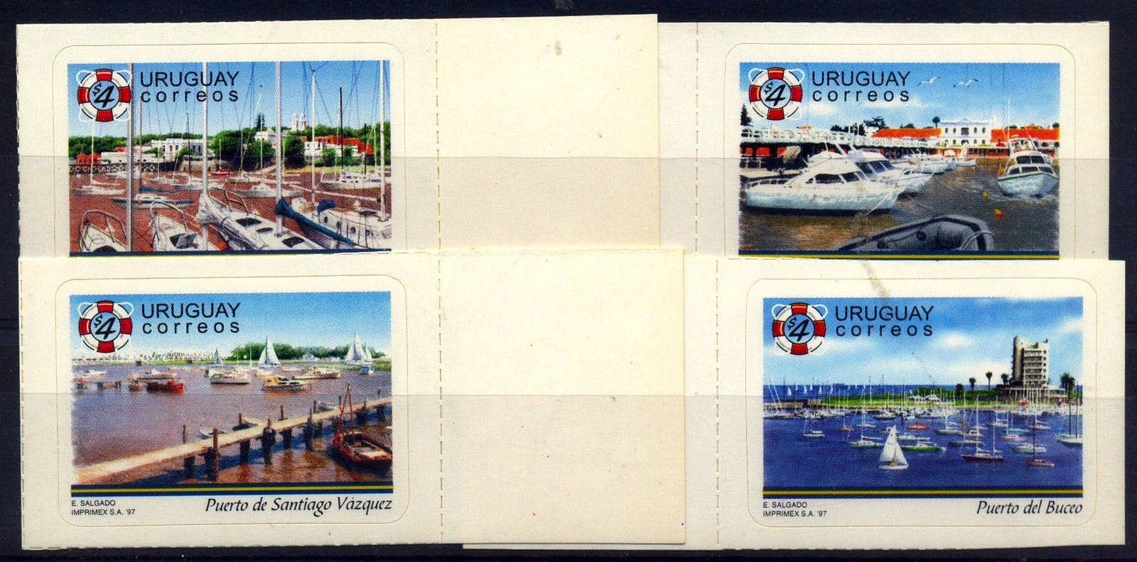 Uruguay 1997, Yaching Harbours, Boats Self-Adhesive, Imperf S.G. 2323-2326, Set of 4, MNH Cat �13-00