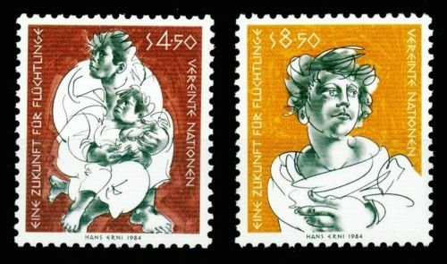 UNITED NATIONS 1984- Future for Refugees-Women with Child-Set of 2-MNH S.G. V 43-V 44, Vienna Centre