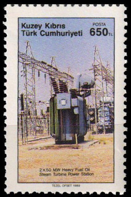 Turkish Cypriot Posts 1989-Steam Turbine Power Station-Electricity-1 Value-MNH-S.G. 262