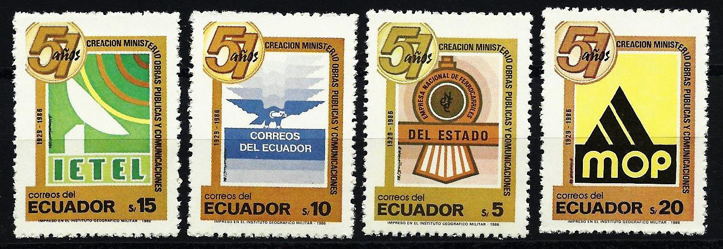 Ecuador 1986, Ministry of Republic Works, Railway, Post Office & Telecommunication S.G. 2000-2003, Set of 4, MNH