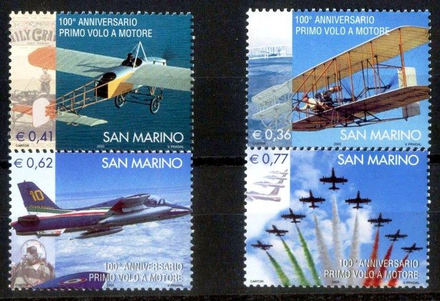 Sanmarino 2003, Centenary of Powered Flight, Aircrafts, S.G. 1950-1953, Set of 4, MNH Cat £ 6-