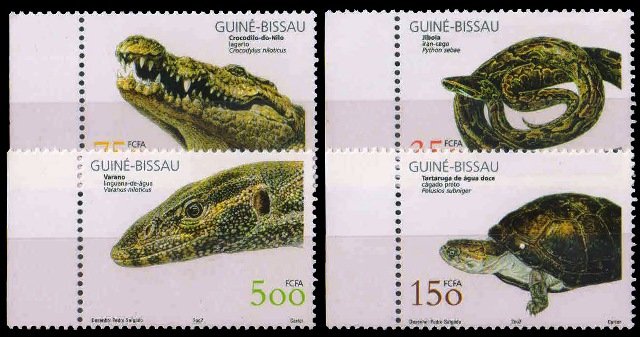 GUINEA BISSAU 2002-Turtles, Crocodile, Snakes, Set of 4-MNH