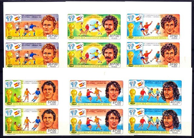 Guinea Bissau 1981, World Cup Football, Spain, Players, S.G. 662-667, Set of 6, Imperf Pairs with 2 side margin, Scare, MNH