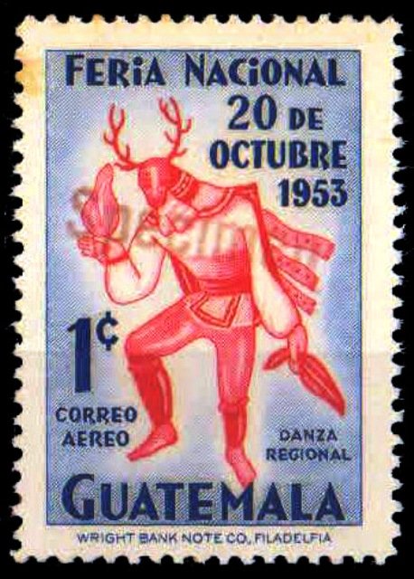 GUATEMALA 1953-National Dance-Dancer-1 value Ovpt. 'SPECIMEN'-MNH-Scare-S.G. 538
