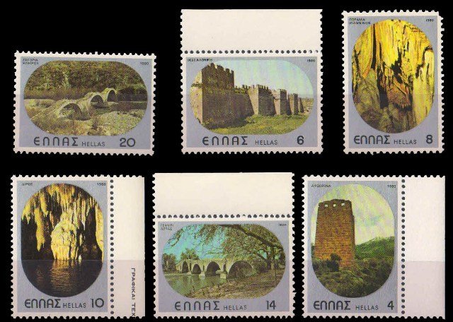 GREECE 1980 - Castles, Caves and Bridges, Set of 6, MNH, S.G. 1506-11