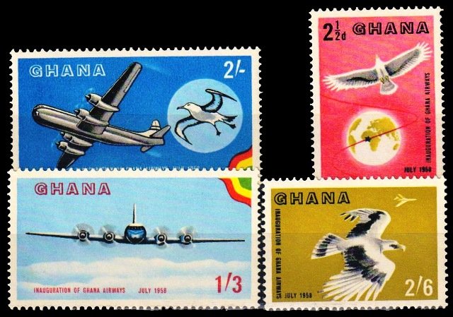 GHANA 1958-Ghana Airways, Birds, Aircraft, Set of 4, MNH-S.G. 193-196
