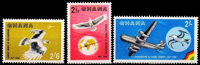 GHANA 1958 - Ghana Airways, Globe, Bird, Aircraft, Set of 3, MNH, S.G. 193,195,196