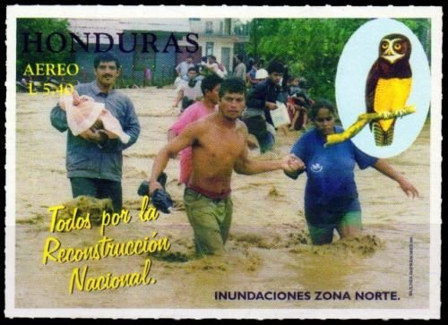 HONDURAS 1999- People waling through Flood-Spectacled owl-1 Value-MNH-S.G. 1472