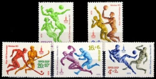RUSSIA 1979-Olympic Sports-Football, Basketball, Vollyball, Handball, Set of 5, MNH-S.G. 4896-4900-Cat £ 2-60