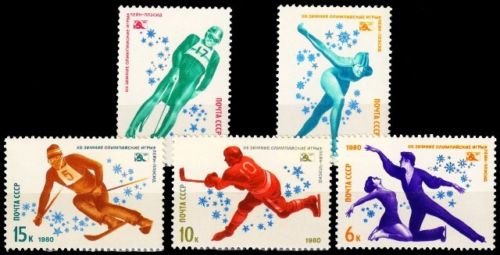 RUSSIA 1980-Winter Olympic Games-Ice Hockey-Skiing-Sports-Set of 5-MNH-S.G. 4956-4960-Set of 5