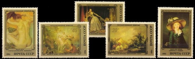 Russia 1984-French Paintings in Hermitage Museum, Set of 5-Nude Painting-MNH-S.G. 5501-5505