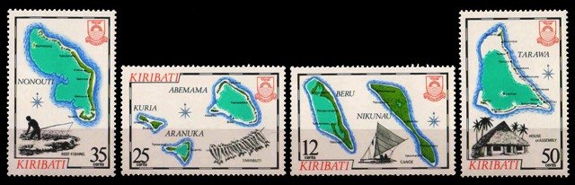 KIRIBATI 1983-Island Maps-Canoe-Fishing-Set of 4-MNH-S.G. 201-204