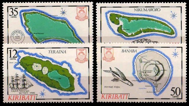 KIRIBATI 1982-Island Maps-Turtle-Ship-Flying Fish-Set of 4-MNH-S.G. 215-218