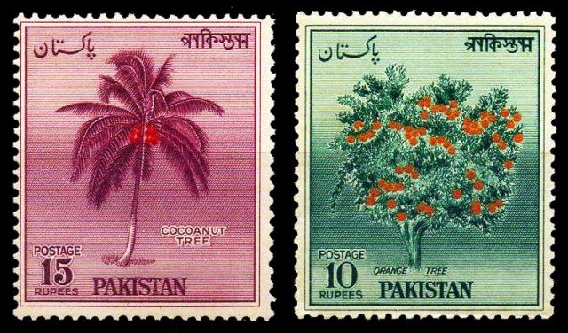 PAKISTAN 1957-Orange & Coconut Tree-Fruit-Set of 2-MNH S.G. 89 & 95