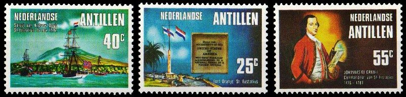 NETHERLANDS ANTILLES 1976-Bicentenary of American Revolution-Naval Bridge-Set of 3-MNH-S.G. 625-627