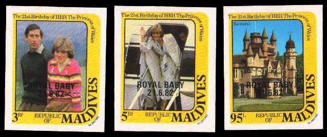 MALDIVES ISLANDS 1982-21th Birthday Lady Diana-Prince Charles-Imperf-Set of 3-MNH-S.G. 964-966-Cat � 3-50