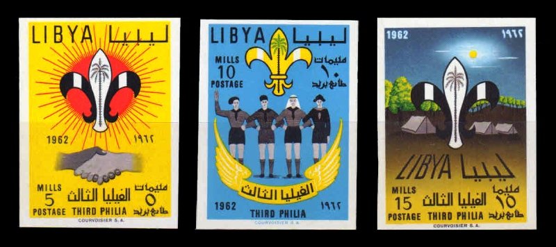 LIBYA 1962 - Boy Scouts Meeting, Imperf, Set of 3 Stamps, S.G. 278-80 