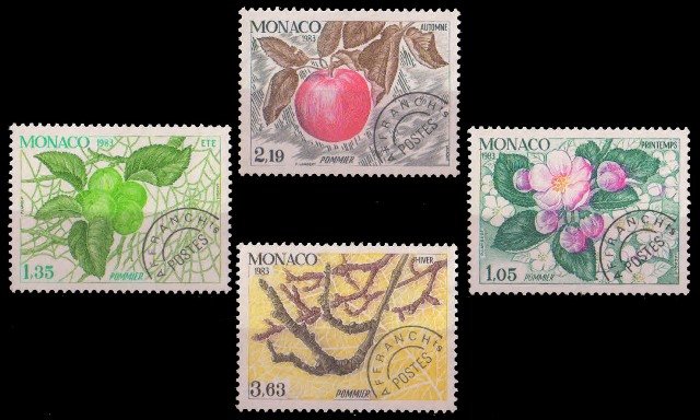 MONACO 1983-The Seasons of the Apple Tree, Precancels-Set of 4-Mint Gum Wash-Fruits-S.G. 1601-1604