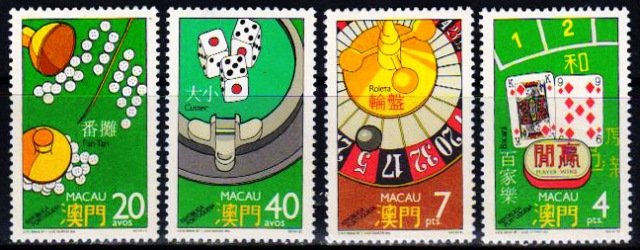 MACAU 1987-Casino Games, Fantan, Baccarat, Set of 4, Cat £ 61-, Mint Gum Wash,S.G. 652-655