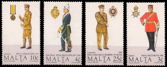 MALTA 1990, Maltese Uniforms, S.G. No. 880-83, 4 Value, Cat. £9