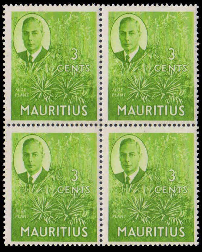 Mauritius 1950-Aloe Plant-Flora-K.G. VI-Block of 4- MNH S.G. 278 Cat � 2-40
