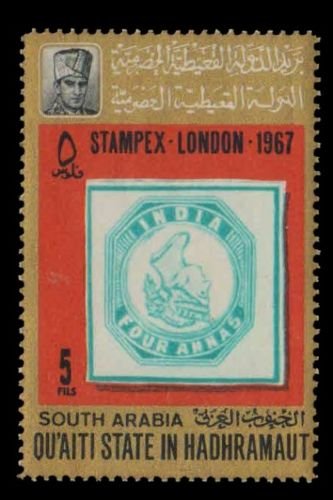 QUEEN VICTORIA 4 As Head Inverted, India 1954 Stamps on Stamp from Quaiti State in Hadhramaut-1 Value-MNH