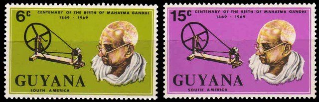 Guyana 1969 - Mahatma Gandhi. Set of 2, MNH Stamps