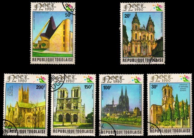 TOGO 1980-Christmas, Cathedral, Church, Set of 6, S.G. 1512-1517