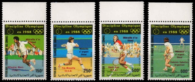 COMORO ISLANDS 1987-Tennis Players, Set of 4, Olympic Games, MNH-Cat £ 15-50-S.G. 609-612