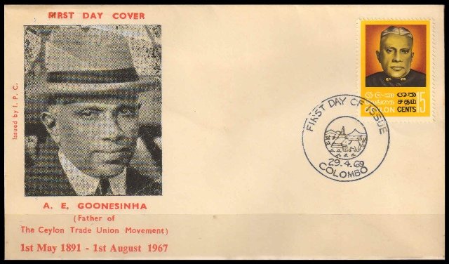CEYLON 1969-A.E. Goonesinha, Trade Union, Private First Day Cover