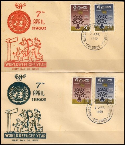 CEYLON 1960-World Refugee Year-Set of 2 on Private F.D.C.-2 Different Colour-Good Condition