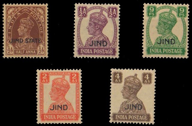 JIND STATE - 5 Different, King George VI, India Convention State, Only Mint Stamps