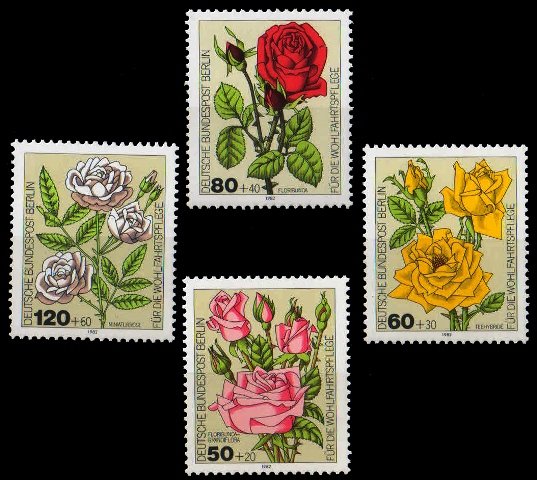 WEST BERLIN 1982-Roses-Human Relief Funds, Set of 4, MNH-S.G. B 642-645, Cat � 9-